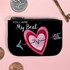 You Are My Beat / Pink And Teal Hearts Pattern (black)  Mini Coin Purses by FashionFling