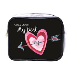 You Are My Beat / Pink And Teal Hearts Pattern (black)  Mini Toiletries Bags by FashionFling