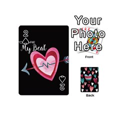 You Are My Beat / Pink And Teal Hearts Pattern (black)  Playing Cards 54 (mini)  by FashionFling