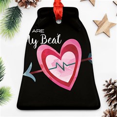 You Are My Beat / Pink And Teal Hearts Pattern (black)  Ornament (bell) by FashionFling