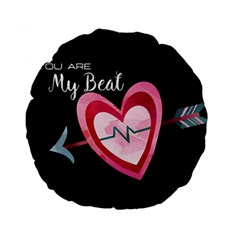 You Are My Beat / Pink And Teal Hearts Pattern (black)  Standard 15  Premium Round Cushions by FashionFling