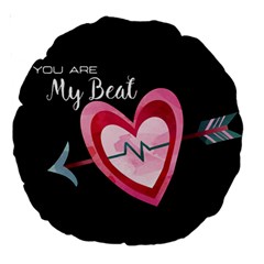 You Are My Beat / Pink And Teal Hearts Pattern (black)  Large 18  Premium Round Cushions by FashionFling