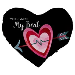 You Are My Beat / Pink And Teal Hearts Pattern (black)  Large 19  Premium Heart Shape Cushions by FashionFling