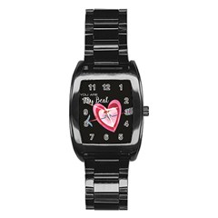 You Are My Beat / Pink And Teal Hearts Pattern (black)  Stainless Steel Barrel Watch by FashionFling