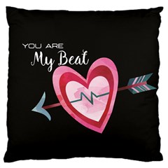 You Are My Beat / Pink And Teal Hearts Pattern (black)  Large Flano Cushion Case (one Side) by FashionFling