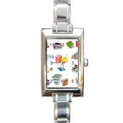 Bookworm Pattern Rectangle Italian Charm Watch by athenastemple