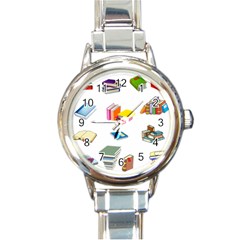 Bookworm Pattern Round Italian Charm Watch by athenastemple