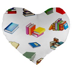 Bookworm Pattern Large 19  Premium Flano Heart Shape Cushions