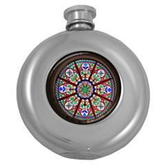 Church Window Window Rosette Round Hip Flask (5 Oz) by Nexatart