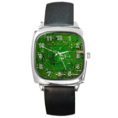 Circuit Board Square Metal Watch by Nexatart