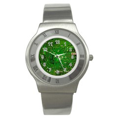 Circuit Board Stainless Steel Watch by Nexatart