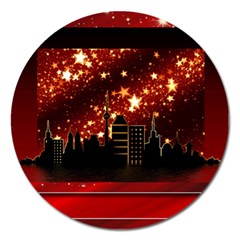 City Silhouette Christmas Star Magnet 5  (round) by Nexatart