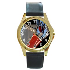 Classic Car Design Vintage Restored Round Gold Metal Watch by Nexatart