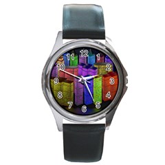 City Metropolis Sea Of Light Round Metal Watch by Nexatart