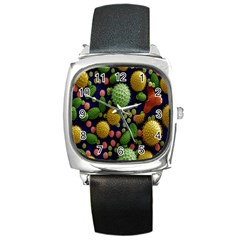 Colorized Pollen Macro View Square Metal Watch by Nexatart