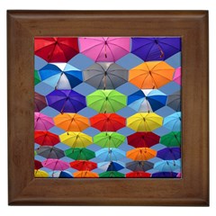 Color Umbrella Blue Sky Red Pink Grey And Green Folding Umbrella Painting Framed Tiles by Nexatart