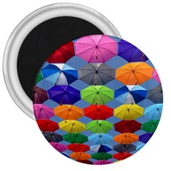 Color Umbrella Blue Sky Red Pink Grey And Green Folding Umbrella Painting 3  Magnets by Nexatart