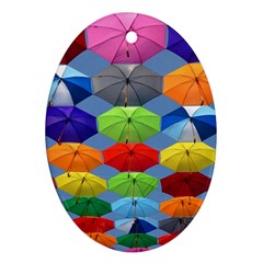 Color Umbrella Blue Sky Red Pink Grey And Green Folding Umbrella Painting Ornament (oval) by Nexatart