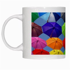 Color Umbrella Blue Sky Red Pink Grey And Green Folding Umbrella Painting White Mugs by Nexatart