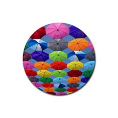 Color Umbrella Blue Sky Red Pink Grey And Green Folding Umbrella Painting Rubber Coaster (round)  by Nexatart