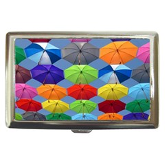 Color Umbrella Blue Sky Red Pink Grey And Green Folding Umbrella Painting Cigarette Money Cases by Nexatart