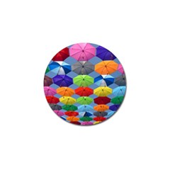 Color Umbrella Blue Sky Red Pink Grey And Green Folding Umbrella Painting Golf Ball Marker by Nexatart