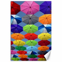 Color Umbrella Blue Sky Red Pink Grey And Green Folding Umbrella Painting Canvas 12  X 18   by Nexatart