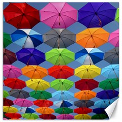 Color Umbrella Blue Sky Red Pink Grey And Green Folding Umbrella Painting Canvas 16  X 16   by Nexatart