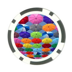 Color Umbrella Blue Sky Red Pink Grey And Green Folding Umbrella Painting Poker Chip Card Guard by Nexatart