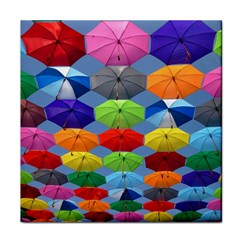 Color Umbrella Blue Sky Red Pink Grey And Green Folding Umbrella Painting Face Towel by Nexatart