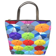 Color Umbrella Blue Sky Red Pink Grey And Green Folding Umbrella Painting Bucket Bags by Nexatart