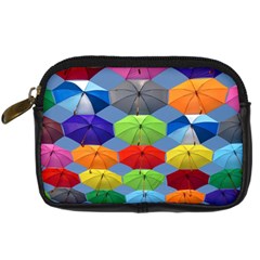 Color Umbrella Blue Sky Red Pink Grey And Green Folding Umbrella Painting Digital Camera Cases by Nexatart