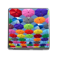 Color Umbrella Blue Sky Red Pink Grey And Green Folding Umbrella Painting Memory Card Reader (square) by Nexatart