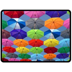 Color Umbrella Blue Sky Red Pink Grey And Green Folding Umbrella Painting Fleece Blanket (large)  by Nexatart