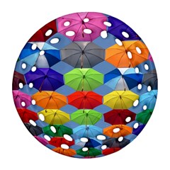 Color Umbrella Blue Sky Red Pink Grey And Green Folding Umbrella Painting Round Filigree Ornament (two Sides)