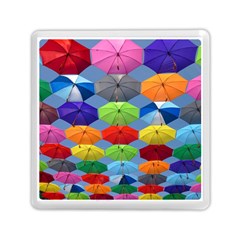 Color Umbrella Blue Sky Red Pink Grey And Green Folding Umbrella Painting Memory Card Reader (square)  by Nexatart