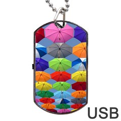 Color Umbrella Blue Sky Red Pink Grey And Green Folding Umbrella Painting Dog Tag Usb Flash (one Side) by Nexatart