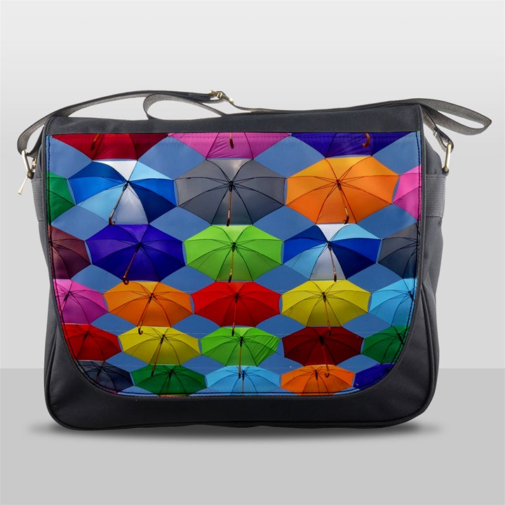 Color Umbrella Blue Sky Red Pink Grey And Green Folding Umbrella Painting Messenger Bags