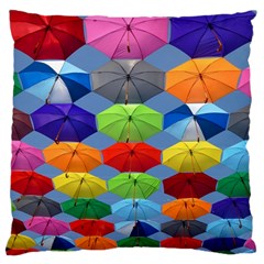 Color Umbrella Blue Sky Red Pink Grey And Green Folding Umbrella Painting Large Cushion Case (one Side) by Nexatart