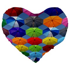 Color Umbrella Blue Sky Red Pink Grey And Green Folding Umbrella Painting Large 19  Premium Heart Shape Cushions by Nexatart