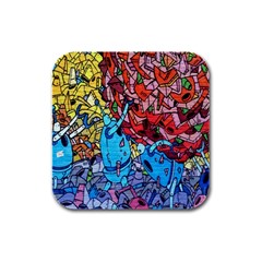 Colorful Graffiti Art Rubber Square Coaster (4 Pack)  by Nexatart