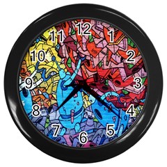 Colorful Graffiti Art Wall Clocks (black) by Nexatart