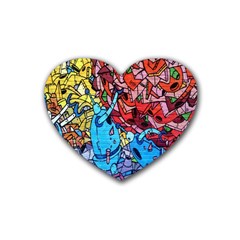 Colorful Graffiti Art Rubber Coaster (heart)  by Nexatart