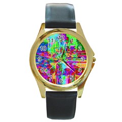 Compression Pattern Generator Round Gold Metal Watch by Nexatart