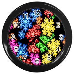 Colourful Snowflake Wallpaper Pattern Wall Clocks (black) by Nexatart