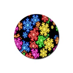 Colourful Snowflake Wallpaper Pattern Rubber Round Coaster (4 Pack)  by Nexatart