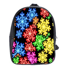 Colourful Snowflake Wallpaper Pattern School Bags(large)  by Nexatart