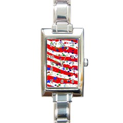 Confetti Star Parade Usa Lines Rectangle Italian Charm Watch