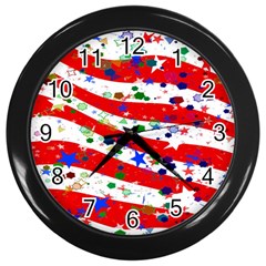 Confetti Star Parade Usa Lines Wall Clocks (black) by Nexatart