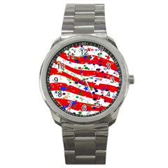 Confetti Star Parade Usa Lines Sport Metal Watch by Nexatart